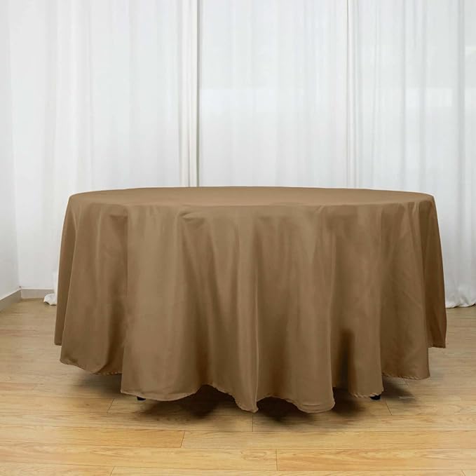 Efavormart Round Tablecloth, 108 Inch Stain & Wrinkle Resistant Washable Table Cloth, Decorative Polyester Fabric Table Cover for Banquet, Wedding, Dining- Taupe