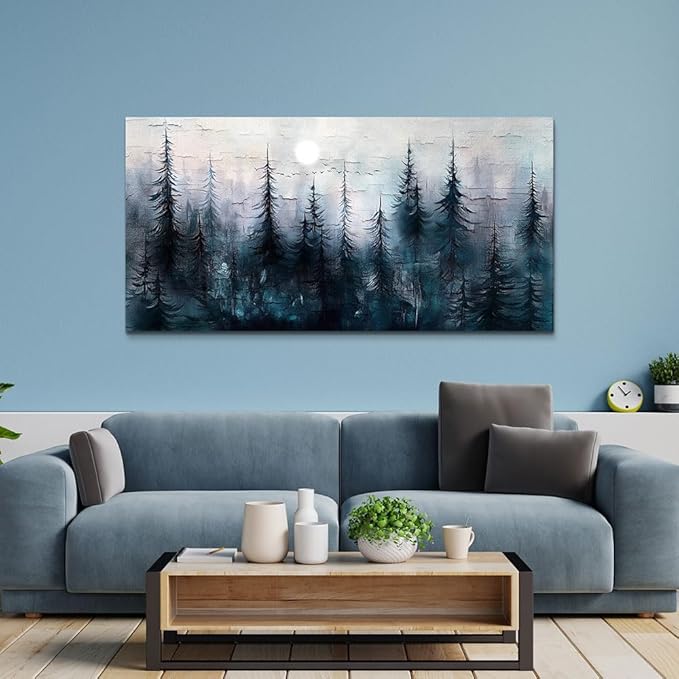 Canvas Wall Art for Living Room Framed Wall Decor for Bedroom Office Modern Wall Decoration Foggy Forest Landscape Paintings Black and White Picture Artwork Aesthetic Home Decor 20"X40"