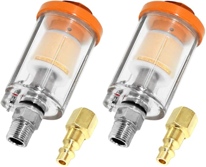 beduan Water Oil Separator Filter, 1/4" NPT Male and Female Thread Spray Gun Filters Air Compressor Fitting Compressed Orange(Pack of 2)