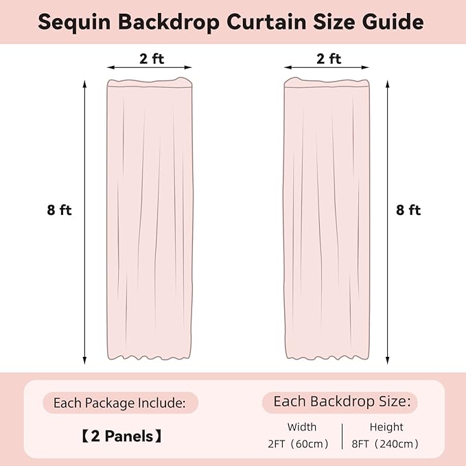 Sugargirl Silver Sequin Backdrop Curtain 2FTx8FT Glitter Background Drapes Sparkle Photography Backdrop for Party Wedding Birthday Wall Decor(2 Panels,Silver