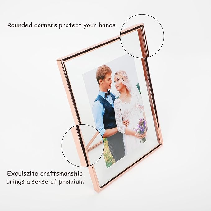 6"x8" Rose Gold Heart Floating Frame, For Picture 5x7,4x6,3x5, Tabletop Shelf Photo Frame, Classy For Thanksgiving, Home or Wedding Decoration