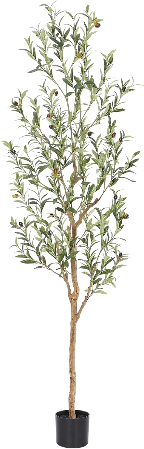 Bellacat Faux Olive Tree 6ft,Olive Trees Artificial Indoor with Natural Wood Trunk and Realistic Leaves and Fruits. 6 Feet(72in) Fake Olive Tree for Home House Office Décor.