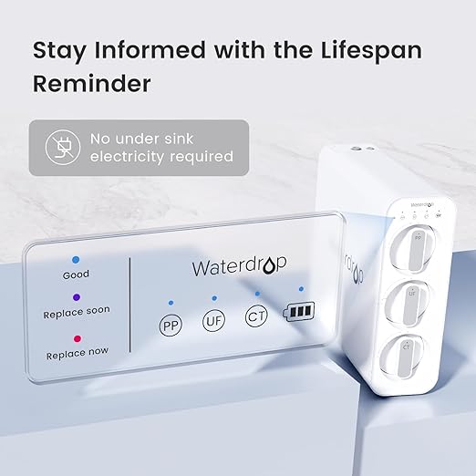 Waterdrop TSU 0.01ฮผm Ultra-Filtration Under Sink Water Filter System, 3-Stage Tankless Undersink Water Filtration with Faucet, Smart Panel, Does not Lower TDS (๐๐๐ ๐๐), Drilling Required