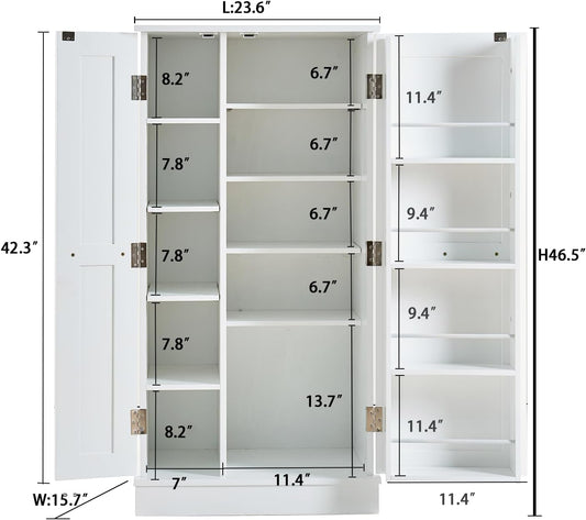 47" Tall Kitchen Pantry Cabinet,Freestanding Kitchen Pantry Storage Cabinet with Doors and Adjustable Shelves for Dining Room and Craft Room