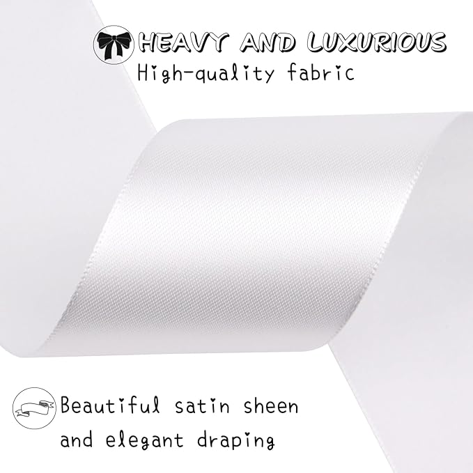 White Solid Satin Ribbon 2 Inch 25 Yards Solid Polyester Fabric Ribbon for Gift Wrapping Wedding Christmas Baby Shower Birthday Party Decoration Handmade Immortal Flower Craft
