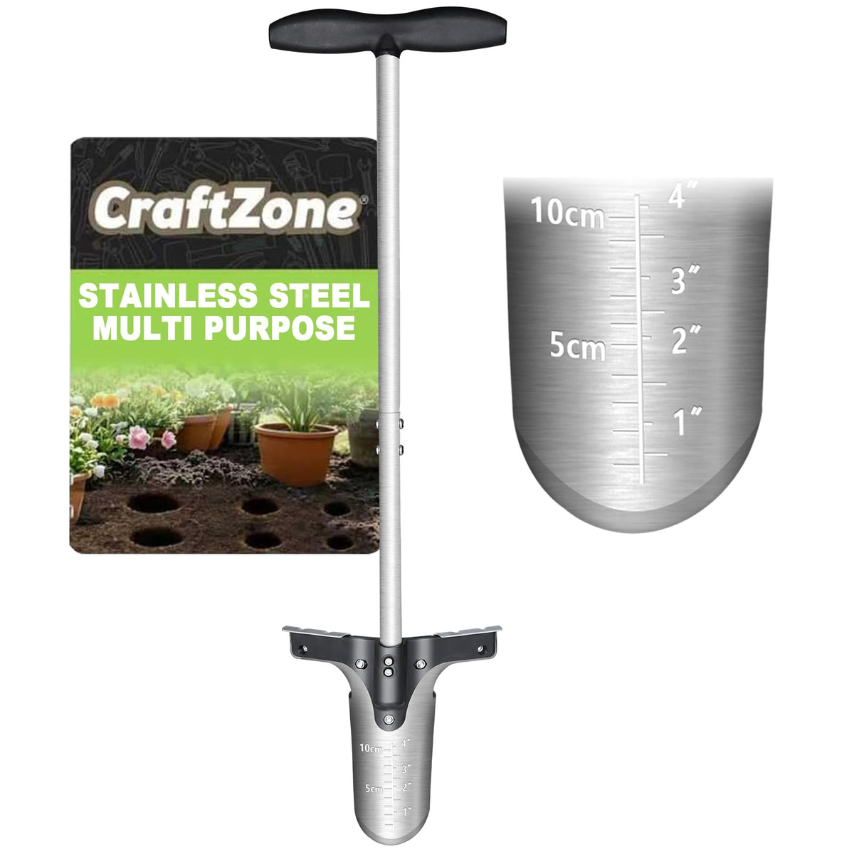 CRAFTZONE Bulb Planter Tool with Long Handle and Foot Pedal Heavy Duty High Carbon Steel Garden Dibber Sod Plugger Cutter for Planting Bulbs Tubers and Lawn Care for Digging Grass Plug Soil Tulips