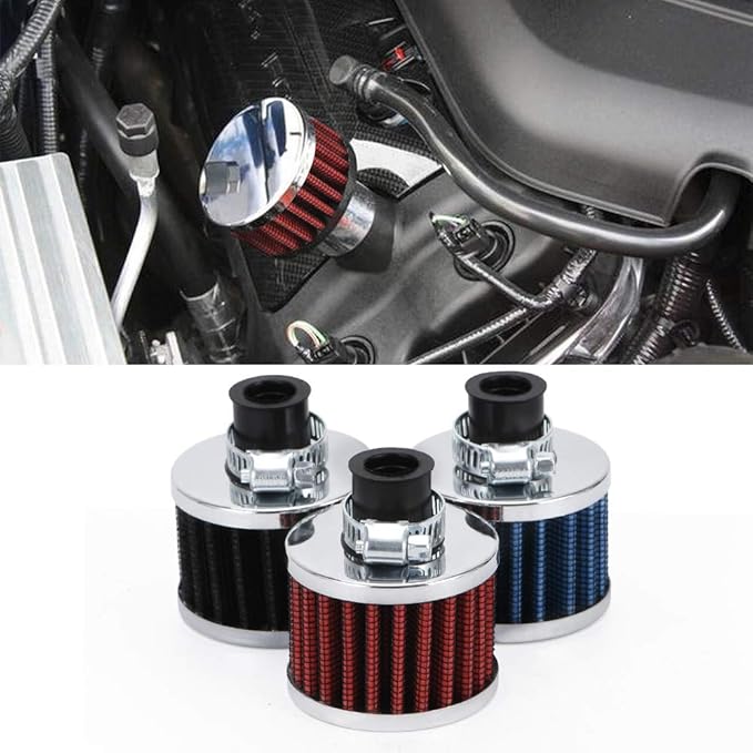 PTNHZ Universal 2 PCS 12mm Auto Cone Mini oil Air Intake Filter Crankcase Vent Valve Cover Breather Filter Flow Air Filters Black