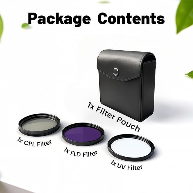 Universal 49mm Multi-Coated Lens Filter Kit, 3 Piece UV-CPL-FLD Camera Filters Set with Aluminum Frame UV Protection + Circular Polarizing + Fluorescent Filter with Travel Storage Case