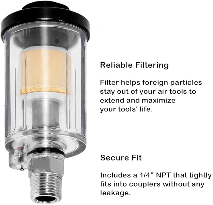 beduan Water Oil Separator Filter, 1/4" NPT Male and Female Thread Spray Gun Filters Air Compressor Fitting Compressed Black(Pack of 2)