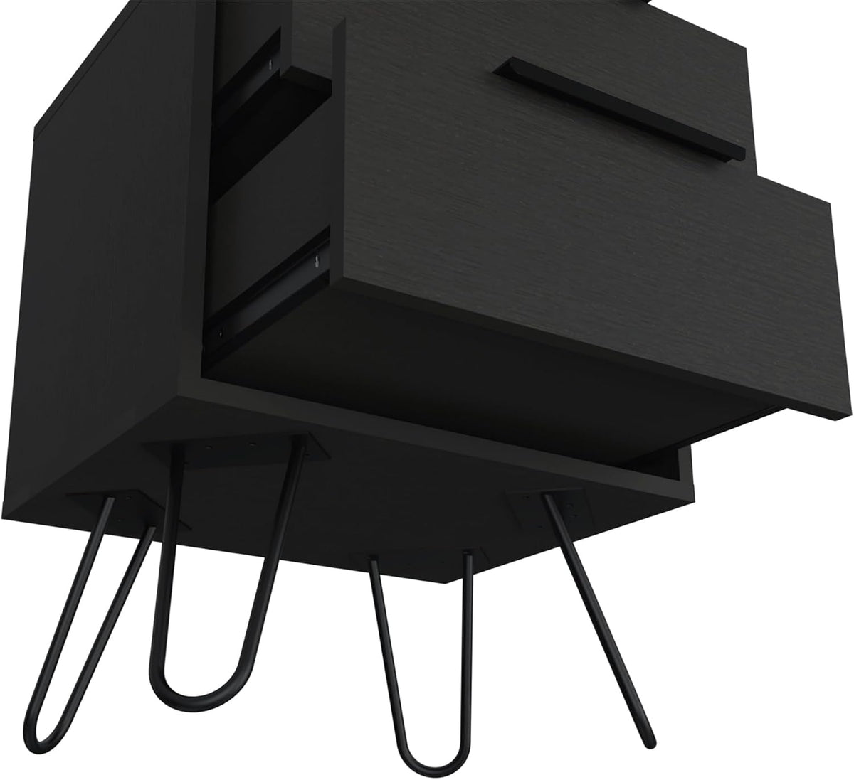2 Nightstand, Hairpin Legs, Two Drawers, Black,for Small Spaces