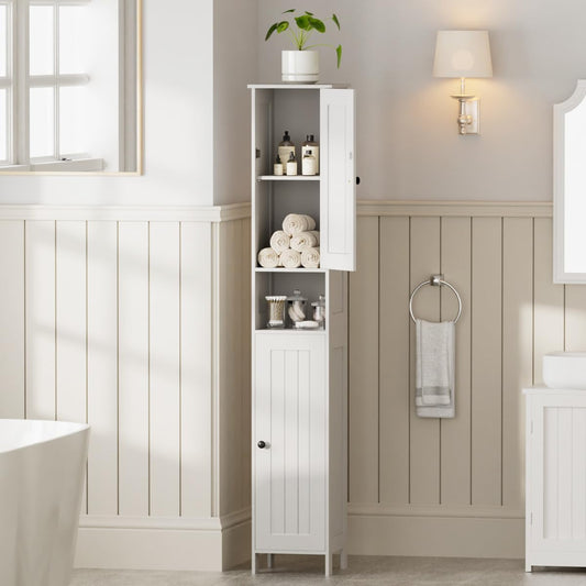 Homleke Tall Bathroom Storage Cabinet with 2 Doors, Slim Bathroom Cabinet | Narrow Storage Cabinet with Adjustable Shelves, Anti-Tip Design, Reversible Door, Easy Assembly, White, 11.8''W