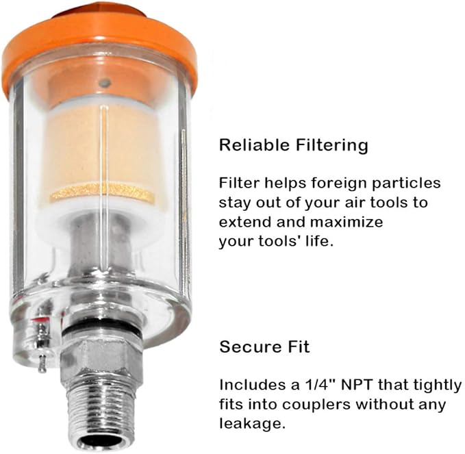 beduan Water Oil Separator Filter, 1/4" NPT Male and Female Thread Spray Gun Filters Air Compressor Fitting Compressed Orange(Pack of 2)