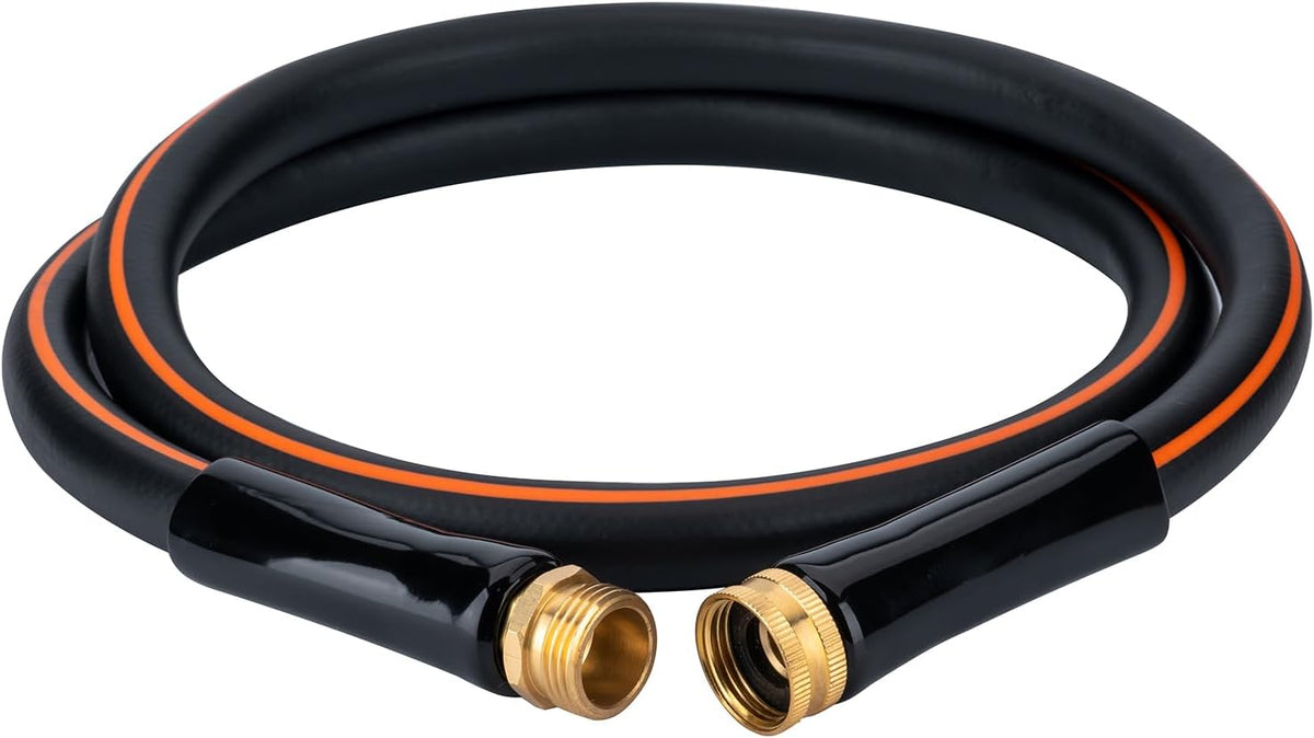 EASTRANS Short Garden Hose 10 ft x 5/8", Heavy Duty Water Hose with 3/4" Solid Brass Connector for All-weather Outdoor, Black & Orange