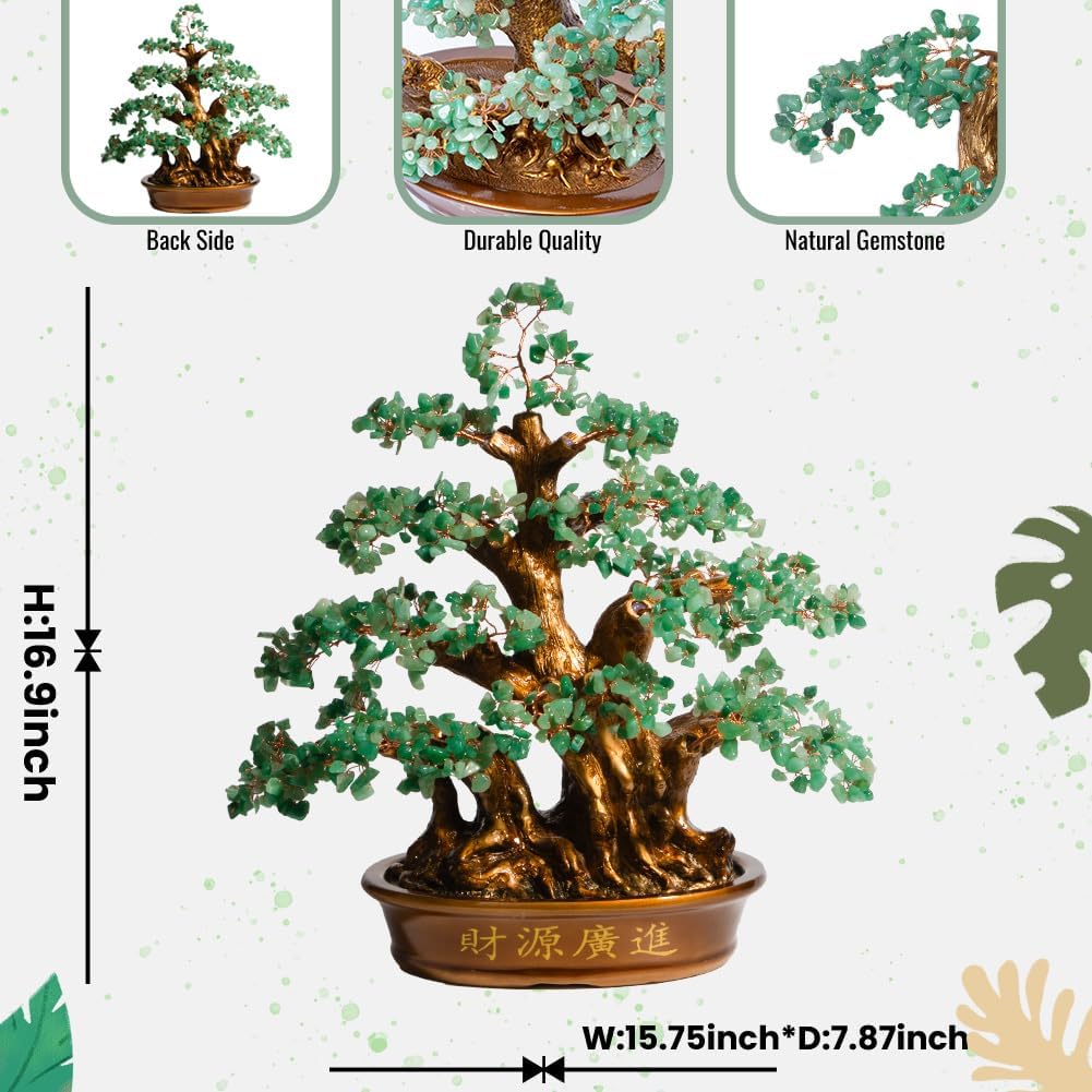 Natural Aventurine (1,300 Gemstone Count) Chakra Crystal Tree with Healing Properties - Home & Office Bonsai Feng Shui Money Tree Decoration for Luck, Success and Intelligence - 18"