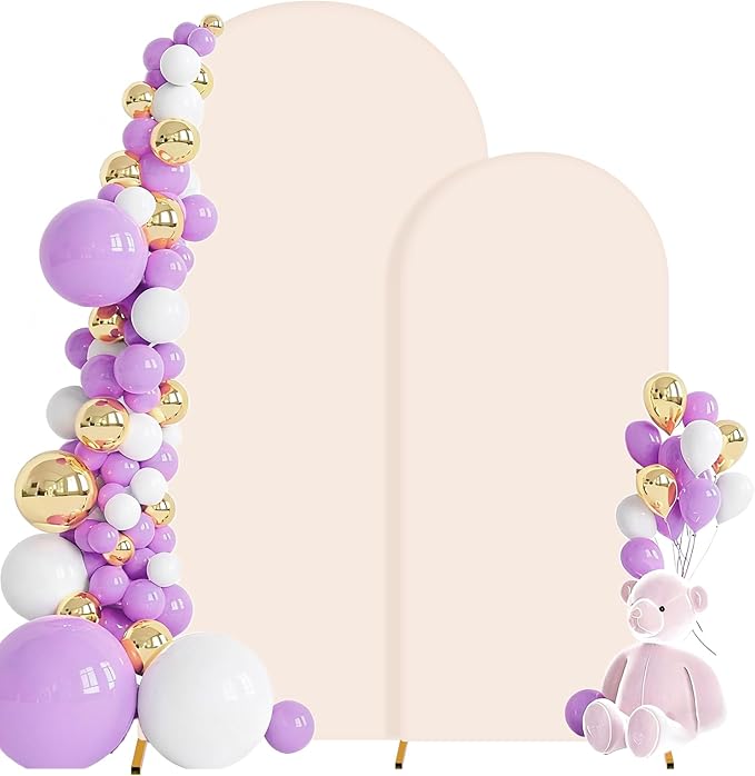 Wedding Arch Cover 6FT 7.2FT Arch Backdrop Cover Fitted Spandex Covers Set of 2 Round Top Chiara Arches Backdrop Stand Covers for Party Birthday Decoration(Beige