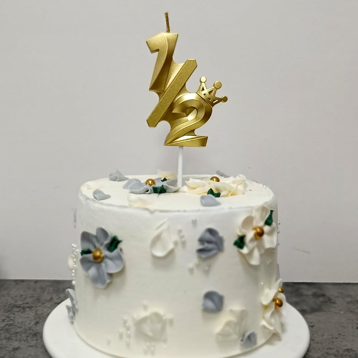 Number 1/2 Birthday Candle Half Years Old Six Monthes Happy Cake Topper Decorations 3D Crown (Crown-1/2, Gold)