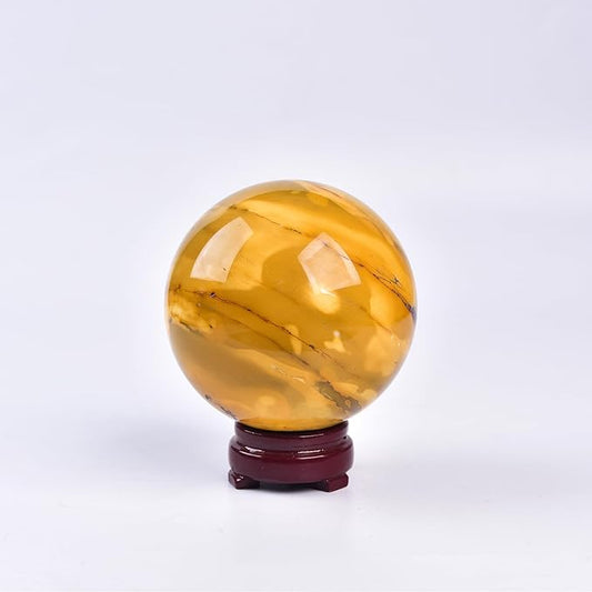 JIC Gem Yellow Healing Crystal Ball Sphere Natural Gemstone Ball Egg Yolk Stone Crystal Decorative Ball Chakra Meditation Reiki Home Office Decoration 8-9cm