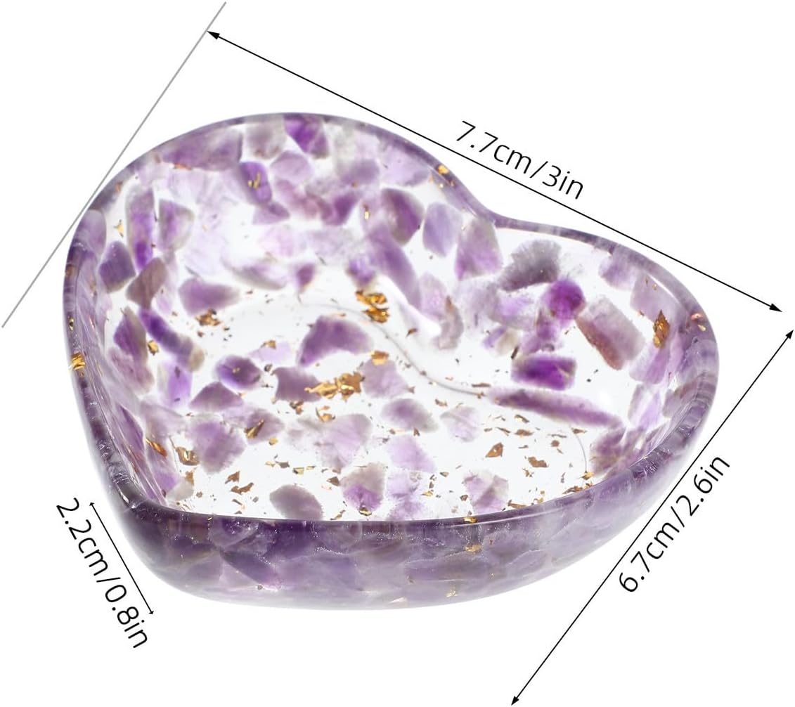 SECFOU Heart Shaped Resin Candle Base with Natural Crystal and Unique Texture, Versatile and Built to Last Decorative Bowl for Office and Living Room Candle Holder