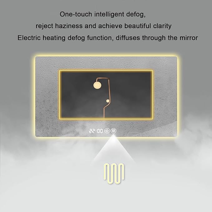 Bathroom Mirror with LED Lights,LED Bathroom Mirror,Smart Lighted Bathroom Mirror for Wall,Energy-Saving LED Smart Mirrors,with Demister Pad,Three-Color Light(H60*W80cm/H23.6*W31.5IN)