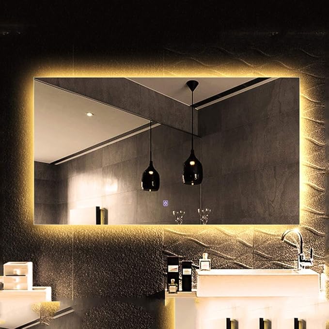 Wall Mirror Modern LED Bathroom Mirror with Defogging Backlit Bathroom Mirrors with Light and Touch Sensor Switch Demister Pad (Color : D Size : 50CMx70CM) (C 60CMx80CM)