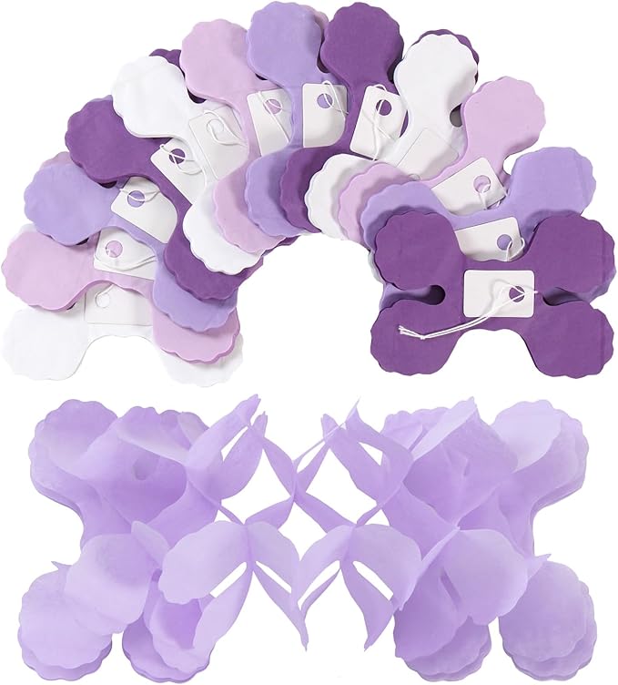 Purple White Lavender Party-Decorations Streamers-Garland - 12pcs Women Girl Birthday Supplies 4-Leaf Clover Paper Banners,Baby Bridal Shower Wedding Engagement Bachelorette Graduation Decor Ouruola