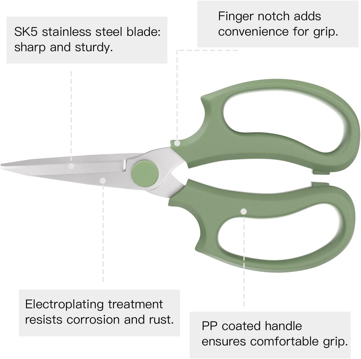 Housolution Flower Scissors, Strong Floral Shears, Premium Steel Pointed Garden Pruning Shears Floral Fruits Leaf Scissors Hand Pruner Snip Trimming Tool for Gardening Flower Arrangement,Avocado Green