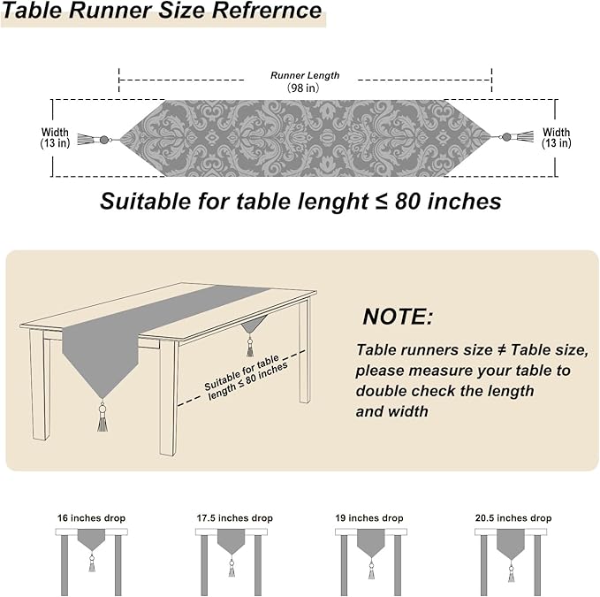 Dark Brown Coffee Table Runner Chenille Retro Golden Flowers 98 inches Long