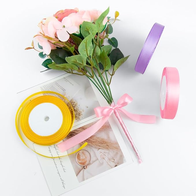 Purple Ribbon 5/8 Inches x 25 Yards, Purple Satin Fabric Silk Ribbon for Gift Wrapping, Bows Making, Floral Bouquets, Wreaths, DIY Handicrafts, Sewing Projects, Baby Shower and Wedding Party