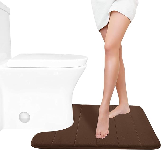 Yimobra Memory Foam Toilet Bath Mat U-Shaped, Soft and Comfortable, Super Water Absorbent, Non-Slip, Machine Wash and Easy to Dry for Bathroom Commode Contour Rug, 24 X 20 Inches, Brown