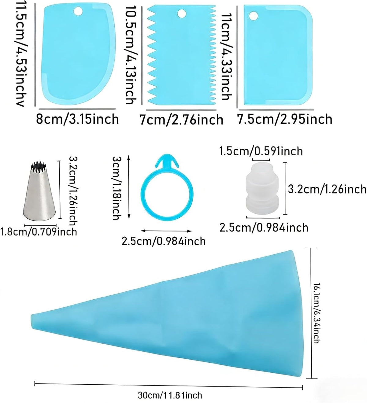 21pcs Cake Decorating Tool Kit – Includes 2 Silicone Reusable Piping Bags, 16 Piping Tips, 3 Cake Scrapers – DIY Cake Decorations and Baking Tools