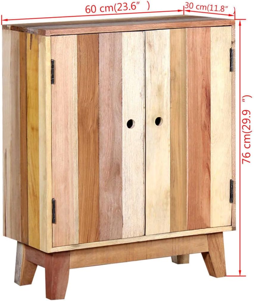 Retro Solid Reclaimed Wood Sideboard with Ample Storage, Handmade Craftsmanship and Durable Lacquered Finish in Warm Brown and Beige Tones for Living Room Dining Room Bedroom
