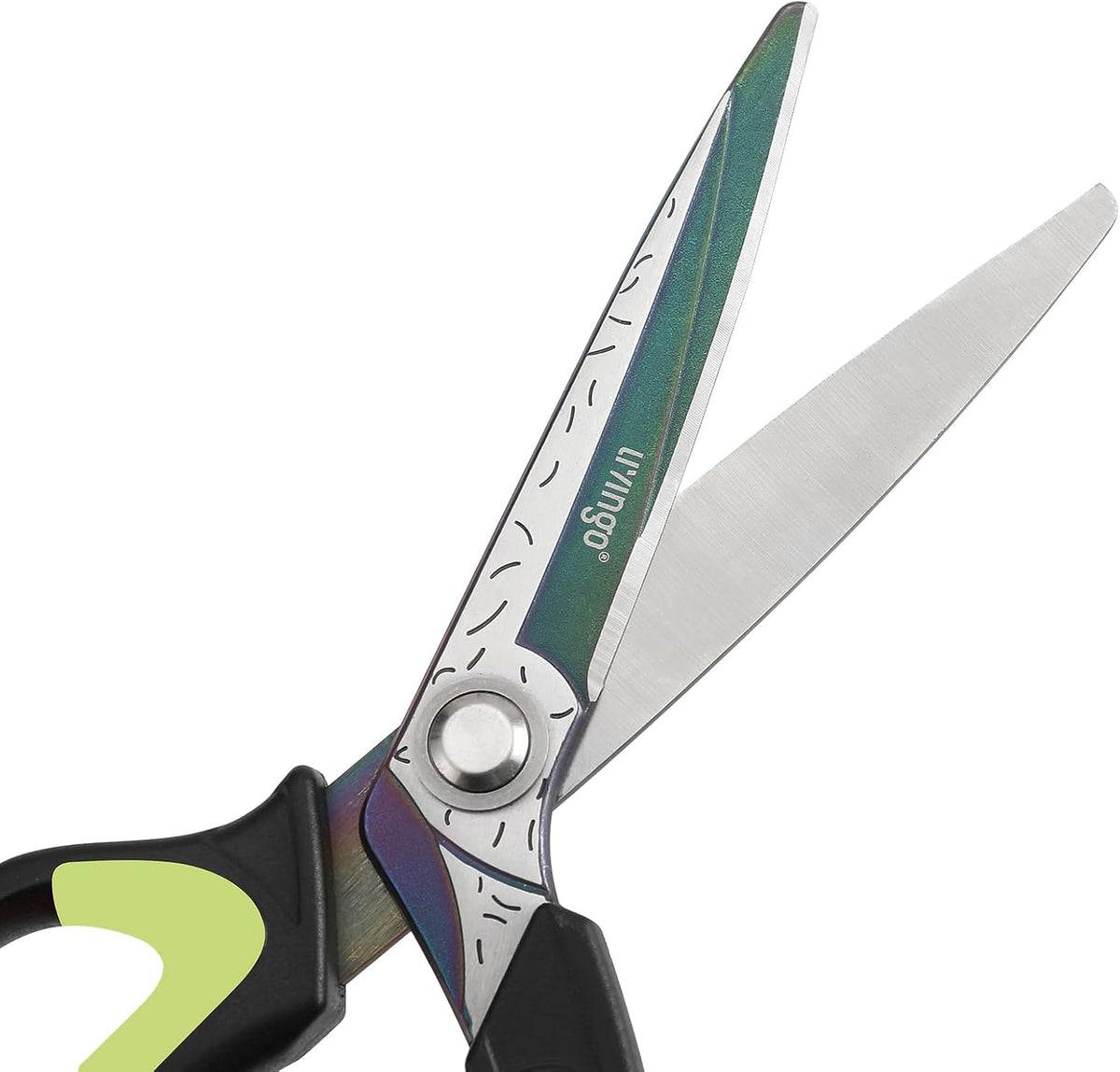LIVINGO Heavy Duty Industrial Scissors: 10" Utility Stainless Steel Sharp Scissors all Purpose Premium Titanium Coating Forged Shop Shears for Household Pruning, Gardening, Construction, Green/Black