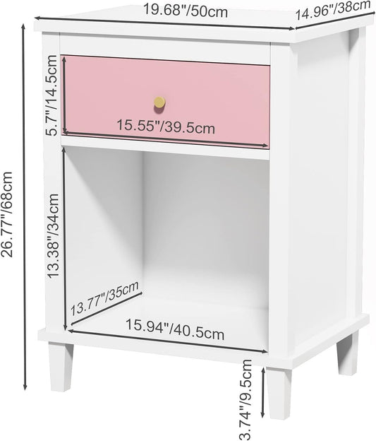 26.77''H Wooden Nightstand with One Drawer One Shelf, Pink ,for Small Spaces