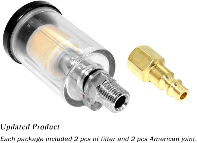 beduan Water Oil Separator Filter, 1/4" NPT Male and Female Thread Spray Gun Filters Air Compressor Fitting Compressed Black(Pack of 2)