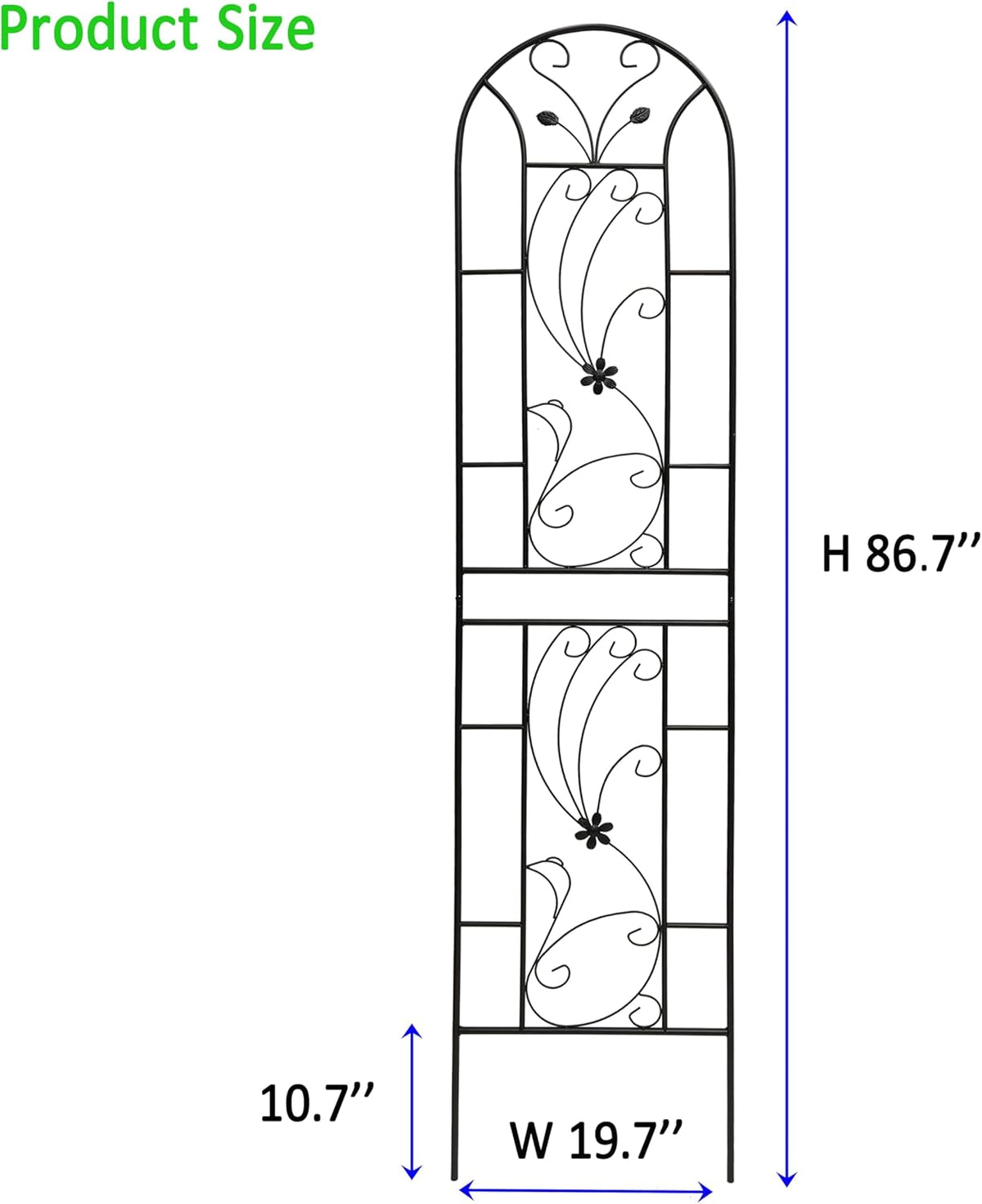 Metal Garden Trellis Rustproof Trellis for Climbing Plants Outdoor Flower Support Peacock Style (Black-4 Pack, 86.7"x19.7")