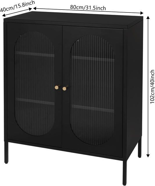 Xuthusman 3 Tier Floor Storage Cabinet, Freestanding Storage Unit with Adjustable Shelves, Magnetic Doors Kitchen Accent Cabinet Kitchen Organizers and Storage for Bathroom(Black)