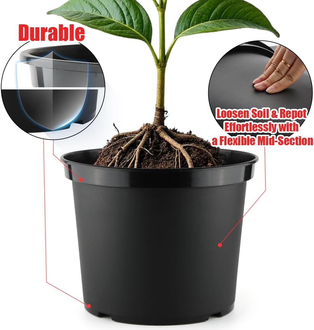 3 Gallon Plastic Nursery Pots, 10 Inch Round Plant Pots with Drainage Holes, 10 Pack Planting Pot for Outdoor Indoor Plants, Gardening Gifts for Women, Black