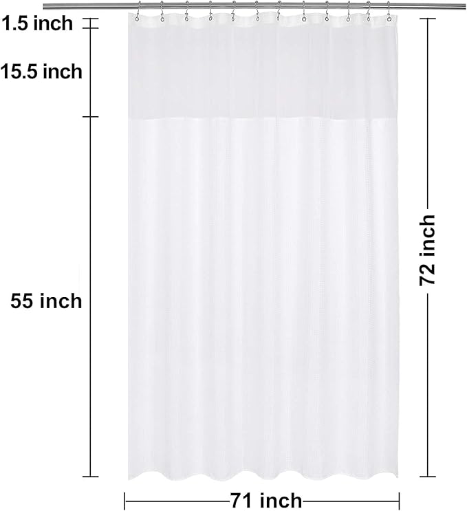 N&Y HOME Waffle Weave Shower Curtain with Snap-in Fabric Liner Set, 12 White Hooks Included - Hotel Style, Waterproof & Washable, Heavyweight Fabric & Mesh Top Window - 71x72, White