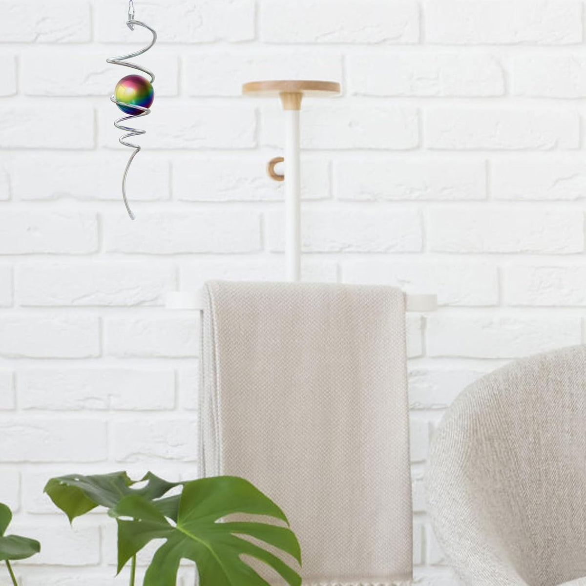 Gazing Ball Spiral Tail, Wind Spinner Stabilizer with Multi Color Sphere & Swivel Hook, Sun Catcher 11" Tail and 2" Stainless Steel Orb, Indoor Outdoor Garden Decor, Creative Gifts 13 inch