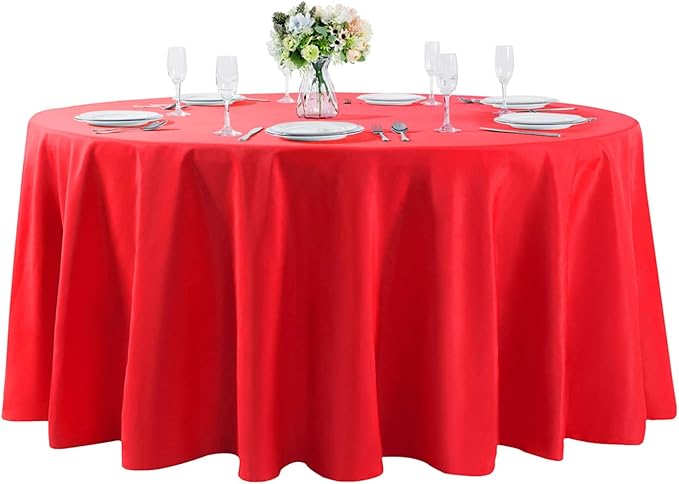 Cupuamon 108 inch Round Tablecloth Washable Polyester Table Cloth Decorative Table Cover for Wedding Party Dining Banquet(108 inch,Red)