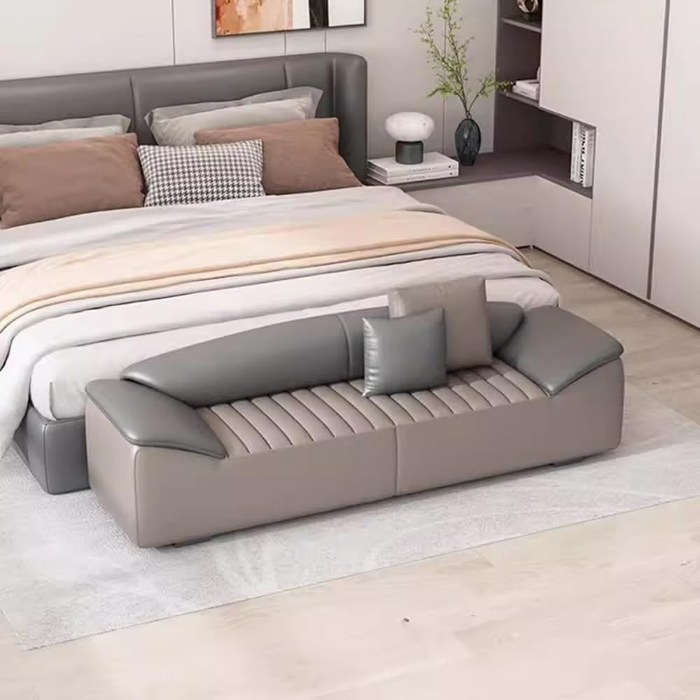 Modern Bed End Stool for Bedroom Living Room Bedside Long Bench Cloakroom Sofa Minimalist Couch Entryway(Purple Gray,Small)