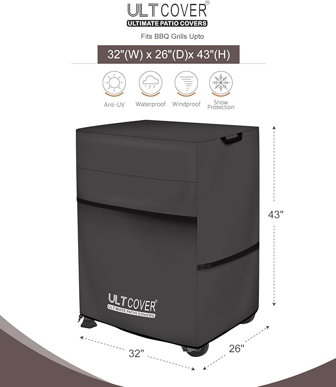 ULTCOVER Waterproof Grill Cover 32 inch, Heavy Duty BBQ Cover for 2 Burners Outdoor Gas Barbecue Grill, Black