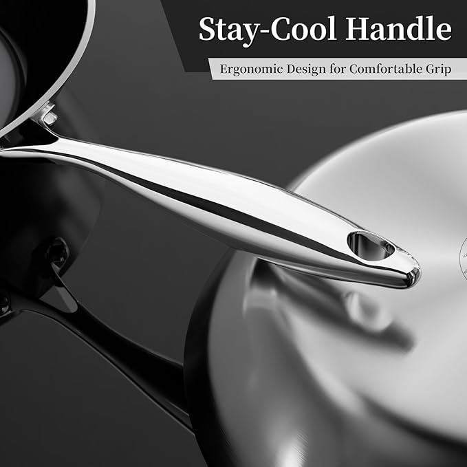 Stainless Steel Frying Pan with Lid 12 inch Titanium Ceramic Nonstick Frying Pan,Skillet with Stay-Cool Handle Non Toxic Healthy Ceramics Egg Pans,PFAS PFOA PTFE Free,Suitable for All Stove
