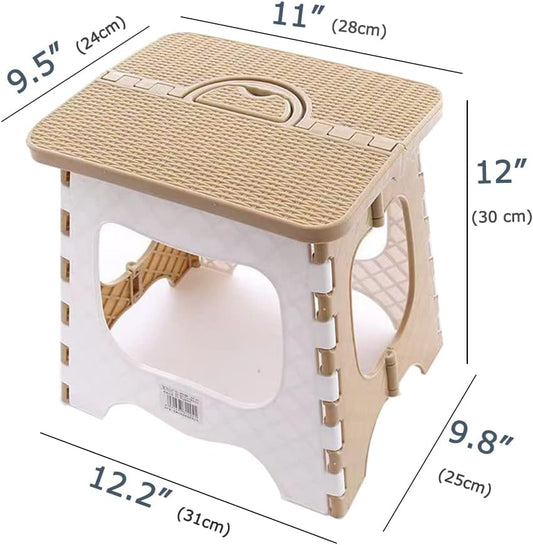 Folding Step Stool Anti Slip Compact Plastic Foldable Step Stool Holds Up to 300 lbs,12 inches, 30cm,(Coffee) 1PCS