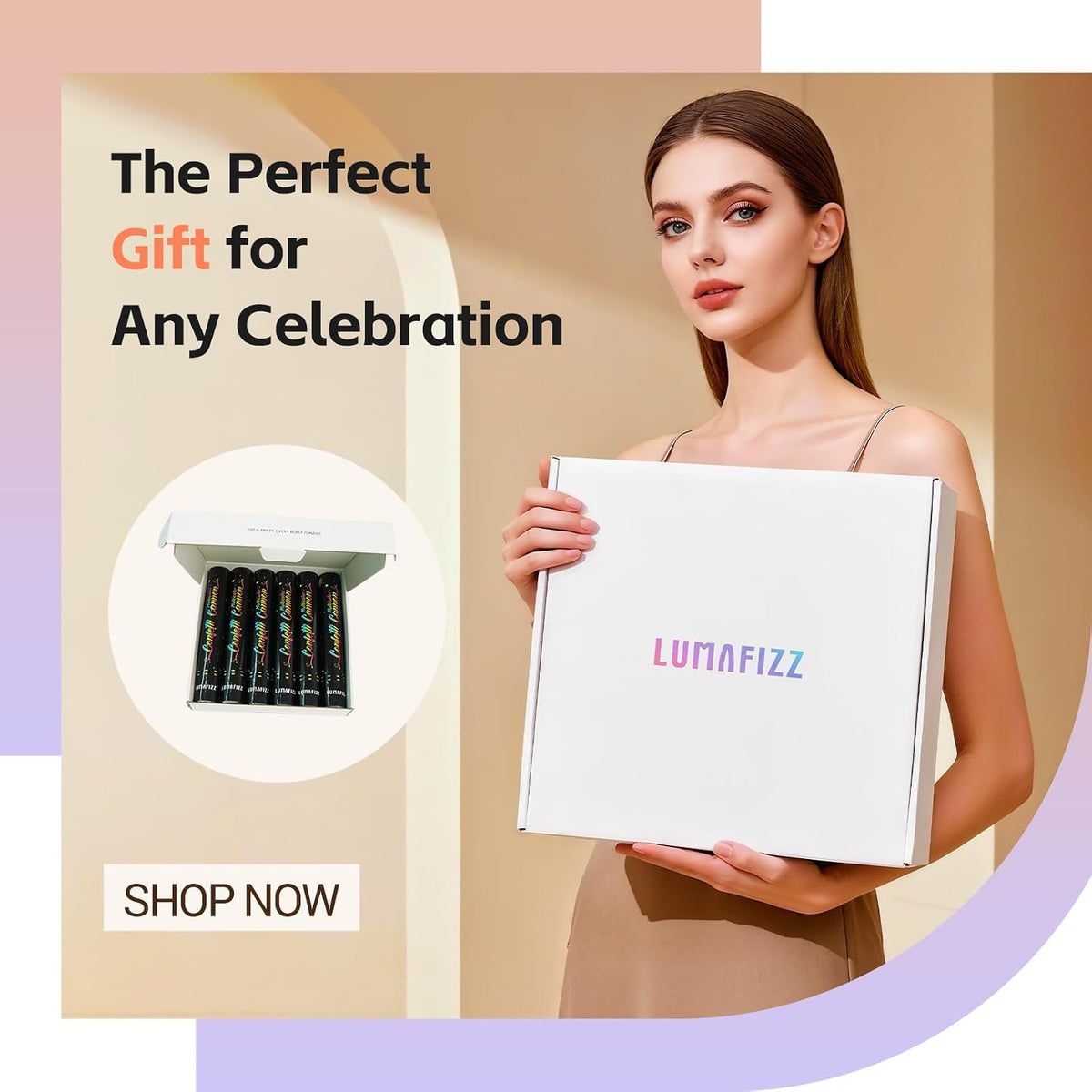 12in Confetti Cannons 6pk,LUMAFIZZ Multicolo Eco-Friendly Confetti Poppers | for Party,Birthday,Christmas Eve,Wedding,New Year Celebration