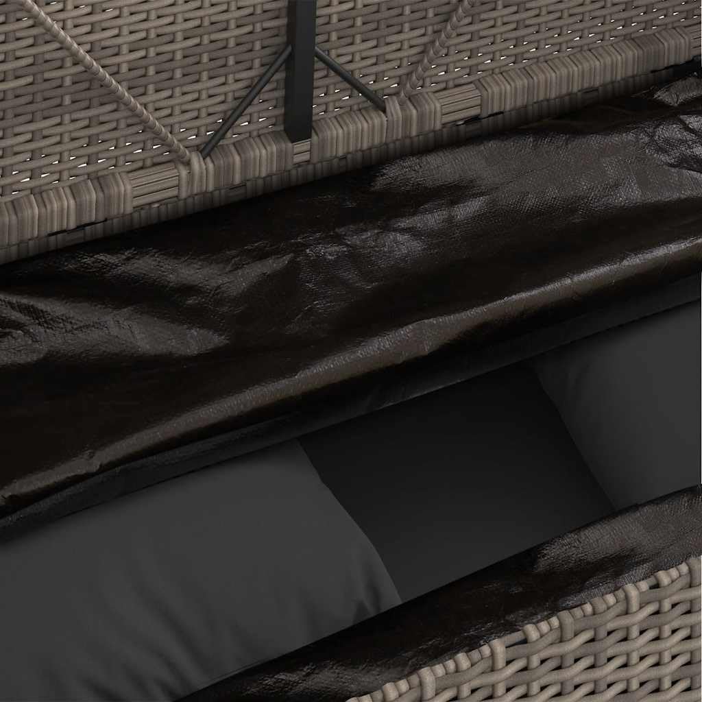 Gray Poly Rattan Patio Storage Bench with Cushion, Outdoor Seat with Waterproof Bag and Gas Spring