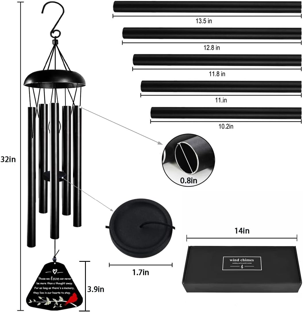 Sympathy Wind Chimes for Loss of Loved One, 30'' Cardinal Wind Chimes for Outside, Bereavement Gift in Memory of Loved One, Memorial Gifts for Loss of Mother Father Condolence Remembrance