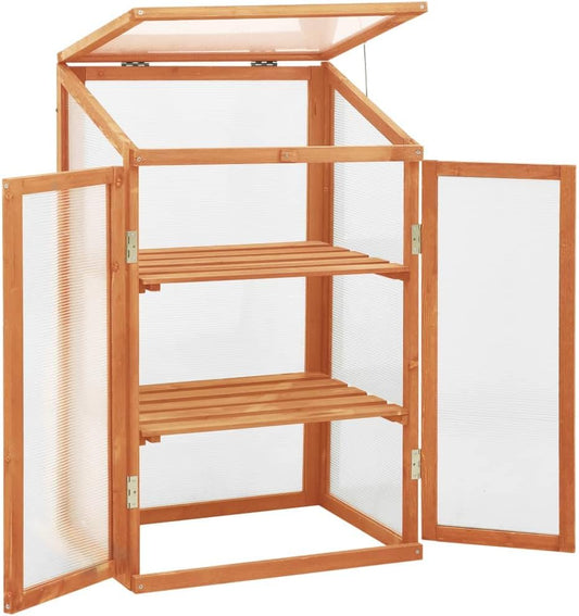 Wooden Garden Greenhouse,Wood Raised Plants Bed Raised Flower Planter Box, Garden Wood Cold Frame Greenhouse Flower Planter, Brown 23.6"x17.7"x39.4" Firwood,-680