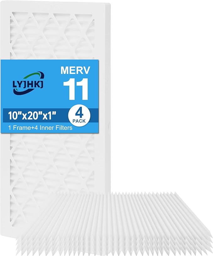 10x20x1 MERV 11 Air Filter, Quality AC/HVAC Furnace Filter,1 Reusable ABS Frame + 4 Pack Replaceable Filter Media,Breathe Fresher and Cost-effective