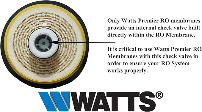 Watts Premier RO Water Filter 50 GPD (Gallons Per Day) Semi-Permeable Membrane Replacement for Premier Standard Reverse Osmosis System, Yellow, Built-In Check Valve, 1.8" Dia x 10.75" L, 1-Pack